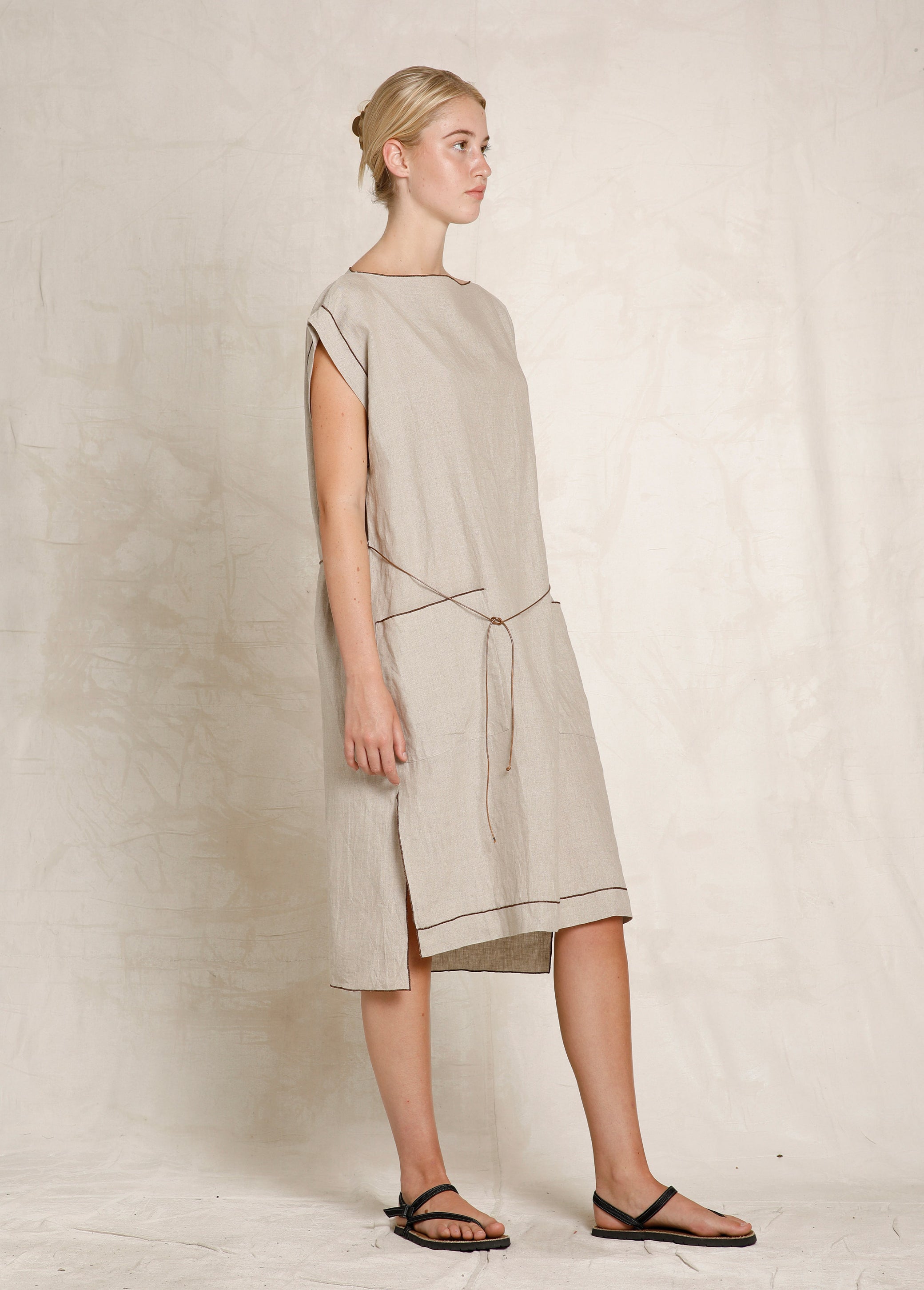 Linen Farmers Market Dress One Size / Mushroom