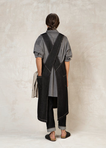 black denim pinafore apron back