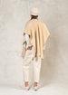 wheat color pull over fleece poncho with stitching  back view