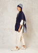 indigo blue pull over fleece poncho with stitching  side view