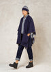 indigo blue fleece poncho open front with stitching side view