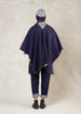 indigo blue fleece poncho open front with stitching back view