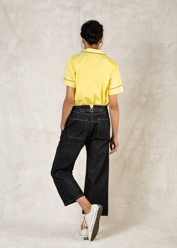 indigo denim cropped pant with stitching back
