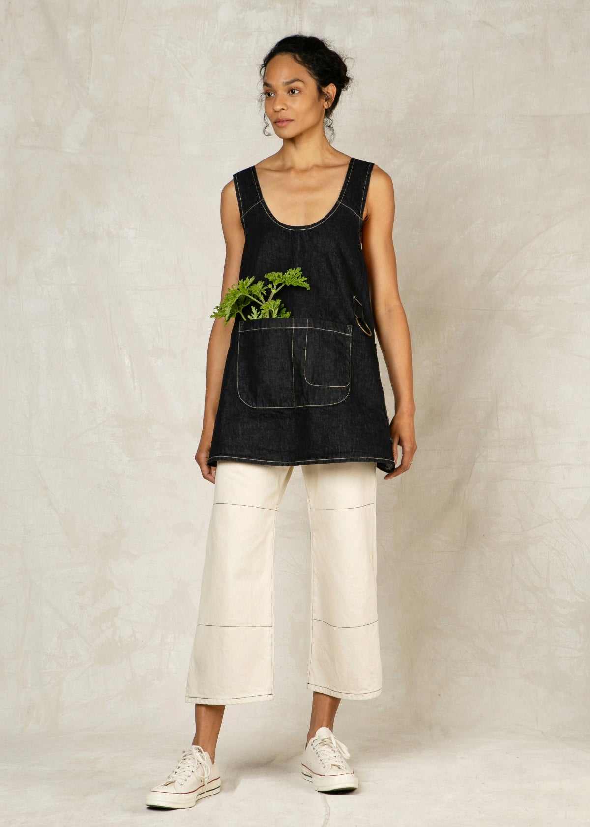 short cotton indigo denim apron solid